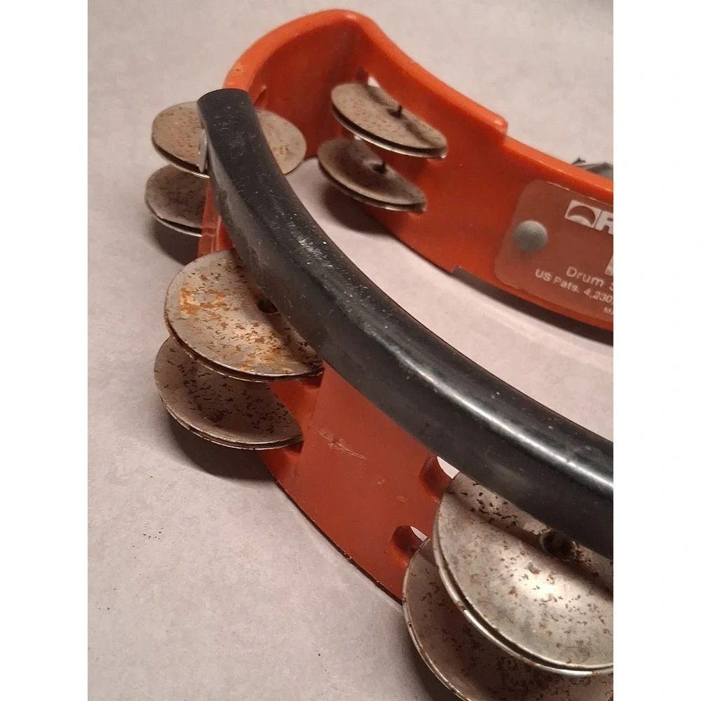 Vtg Rhythm Tech Tambourine Red Half Moon Double Row Brass Jingles